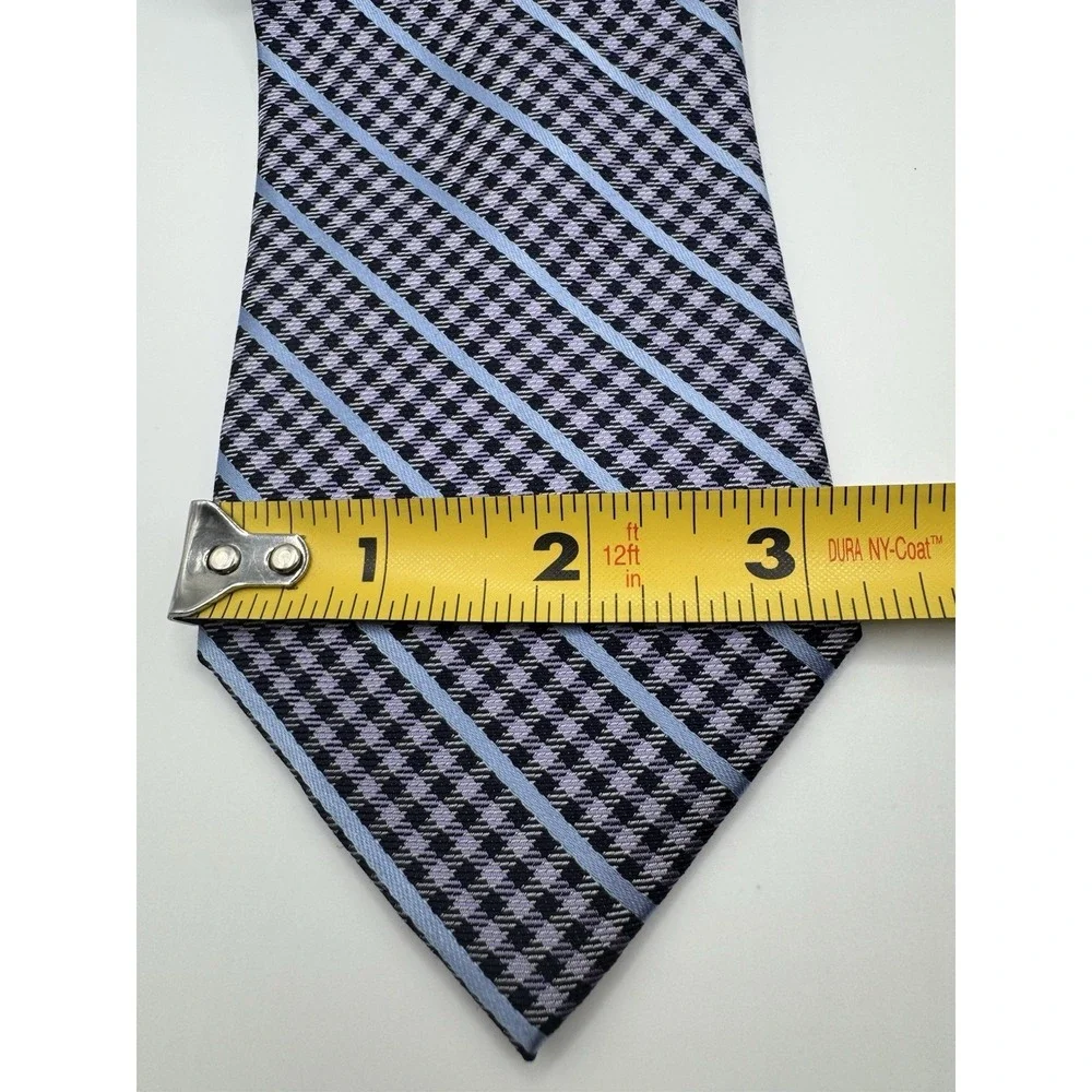 DKNY Silk Tie Gray Blue Striped Houndstooth Pattern‎ Classic Designer Neck Tie